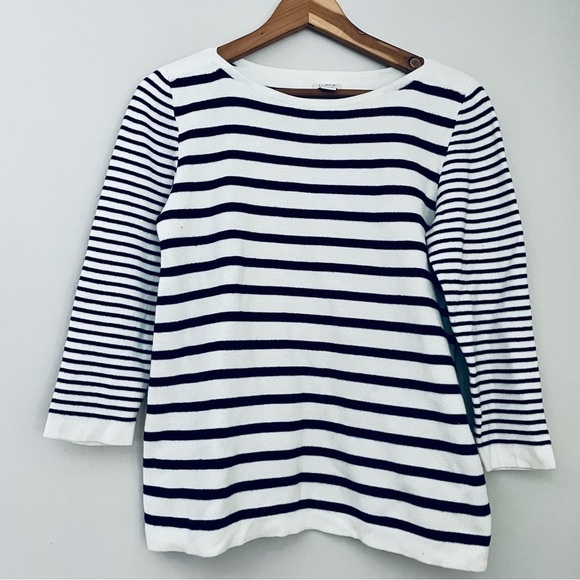 J. Crew Black and White Striped Crewneck Sweater Large - Picture 1 of 6